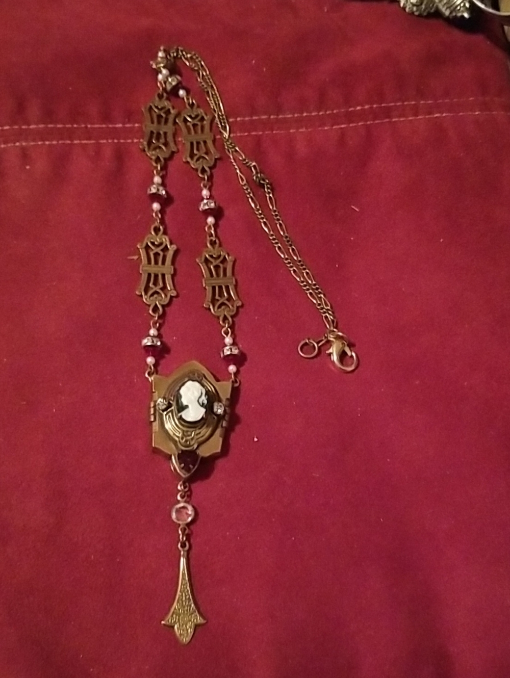 Vintage Brass Cameo Necklace